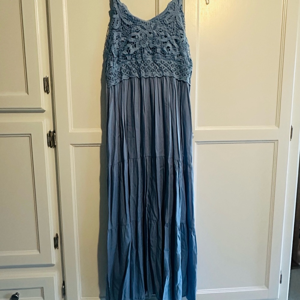 Elegant Blue Crochet Maxi Dress